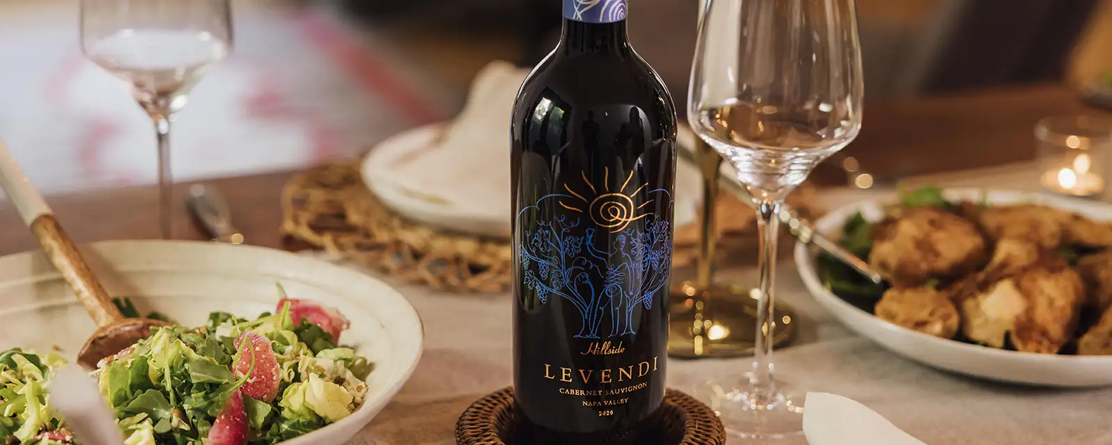 Levendi wine on a dinner table.